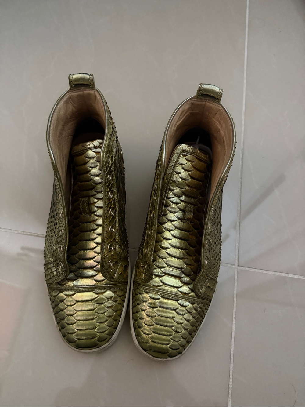 Gold Textured Slip-On Mens Sneakers